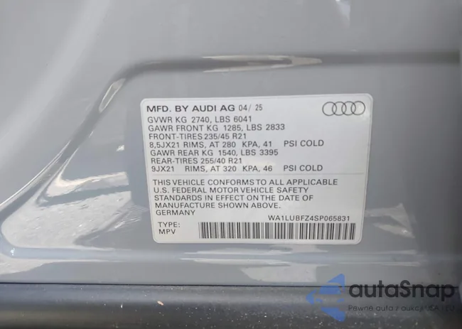 WA1LUBFZ4SP065831: 43832224