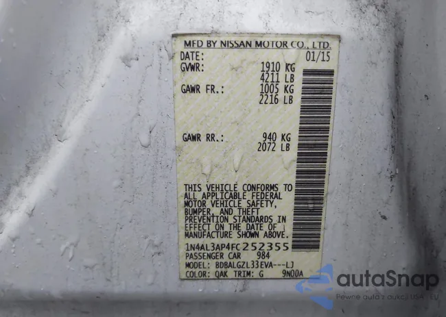 1N4AL3AP4FC252355: 43832493