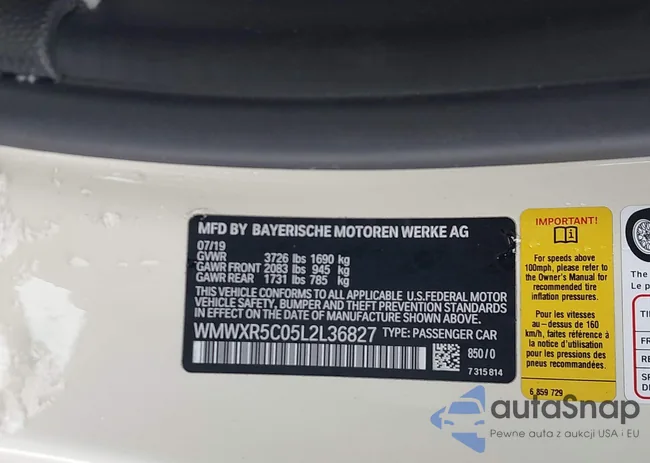 WMWXR5C05L2L36827: 43831730