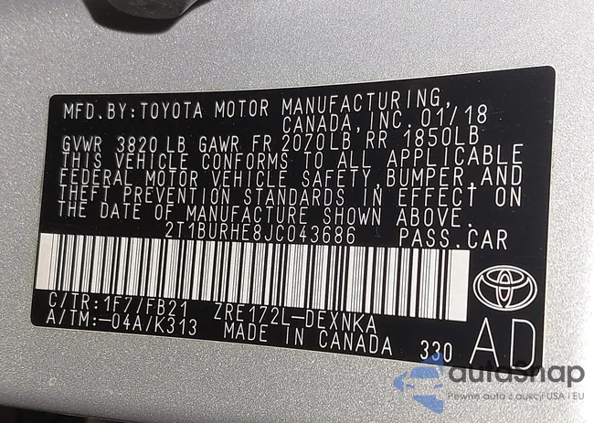 2T1BURHE8JC043686: 43832959