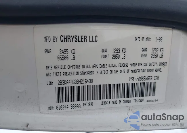 2B3KA43G38H216438: 43833242