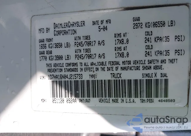 1D7HA16N04J215733: 43833298