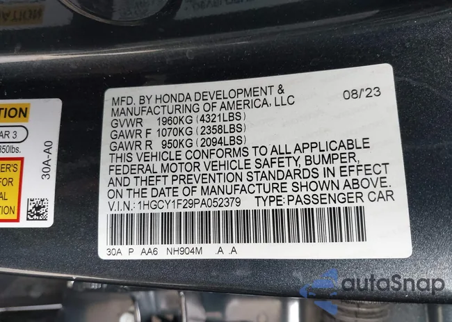 1HGCY1F29PA052379: 43832531