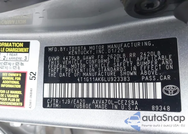 4T1G11AK6LU923383: 43832545