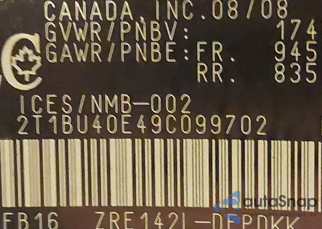 2T1BU40E49C099702: 43832592