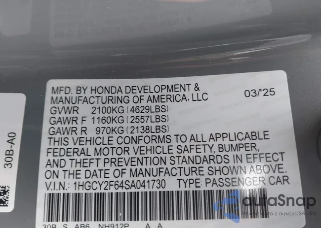 1HGCY2F64SA041730: 43832885