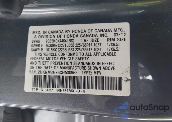 2HKRM3H76CH500962: 43833952