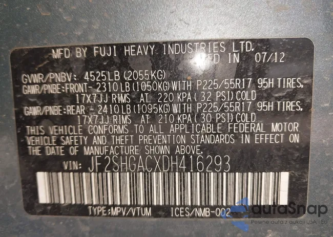 JF2SHGACXDH416293: 43834268