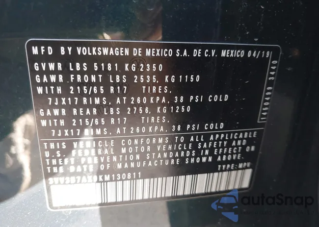 3VV3B7AX9KM130811: 43834388