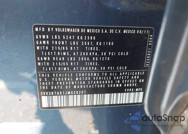 3VV3B7AX1JM028207: 43833897