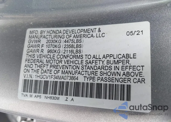 1HGCV1F34MA073864: 43835235