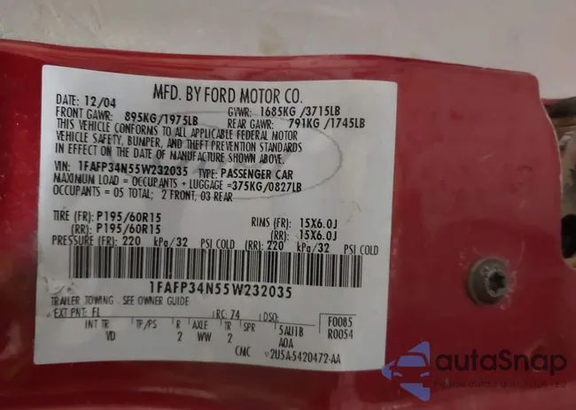 1FAFP34N55W232035: 43835242