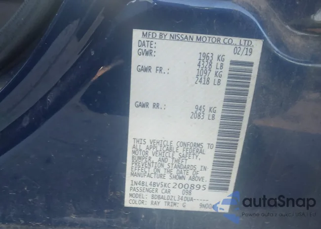 1N4BL4BV5KC200895: 43835310