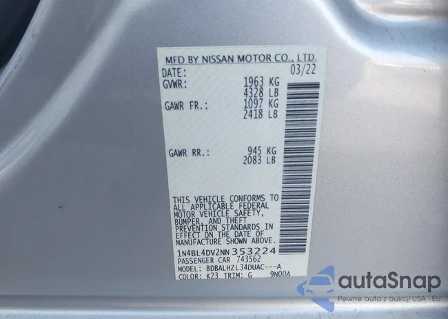 1N4BL4DV2NN353224: 43835354