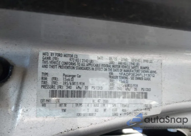 1FADP3E26FL313012: 43835449