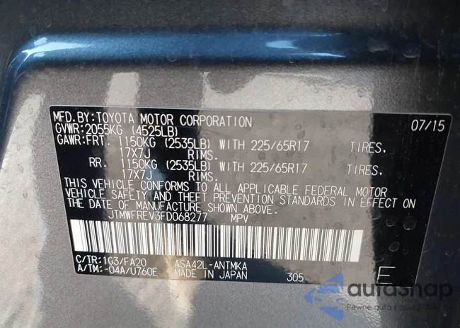 JTMWFREV3FD068277: 43834539