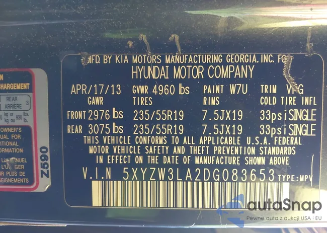 5XYZW3LA2DG083653: 43834558