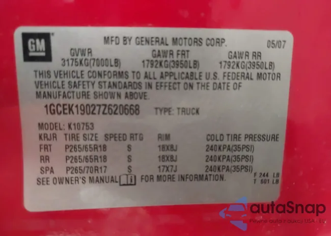 1GCEK19027Z620668: 43834709