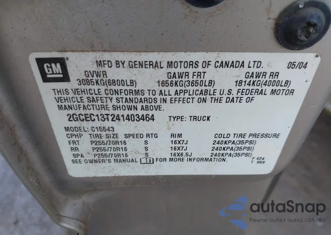 2GCEC13T241403464: 43834812