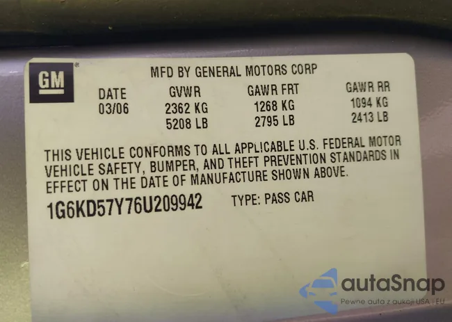 1G6KD57Y76U209942: 43834825