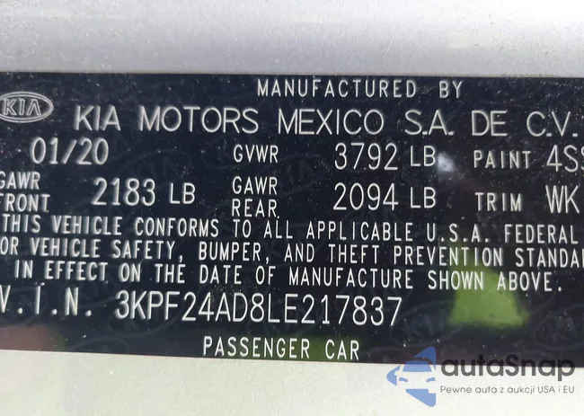 3KPF24AD8LE217837: 43836445