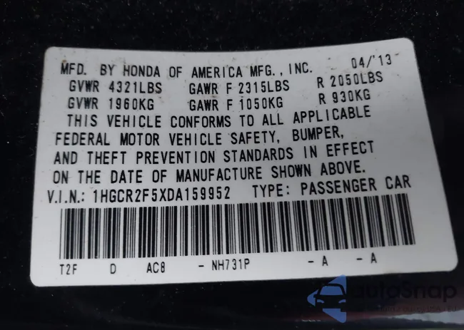 1HGCR2F5XDA159952: 43835541