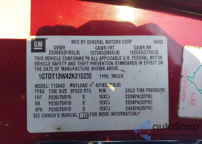 1GTDT13W42K210235: 43835695