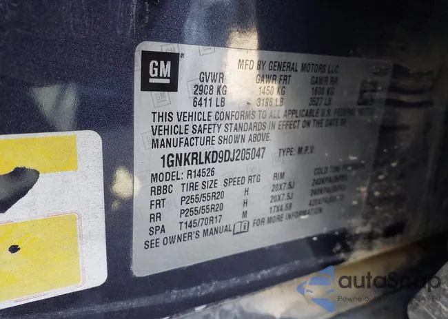 1GNKRLKD9DJ205047: 43837751