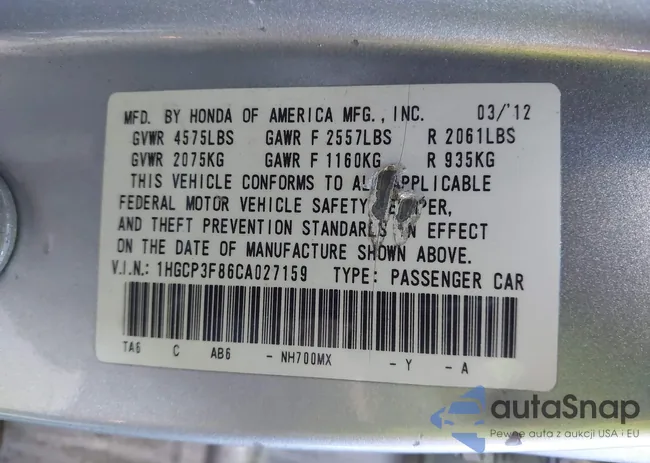 1HGCP3F86CA027159: 43838991