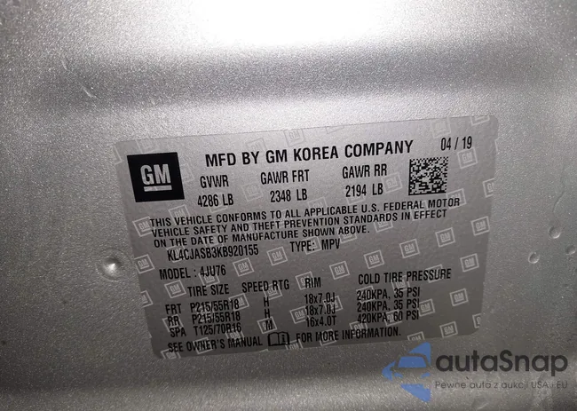 KL4CJASB3KB920155: 43839053