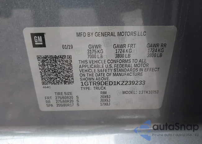 1GTR9DED1KZ239233: 43838533