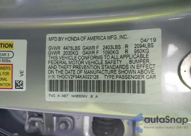 1HGCV2F94KA022128: 43840019