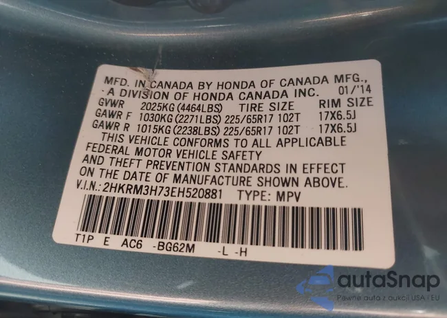 2HKRM3H73EH520881: 43840104