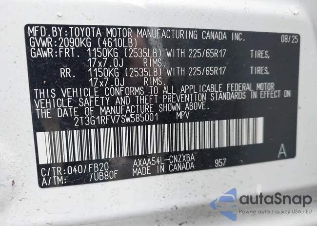 2T3G1RFV7SW585001: 43840333