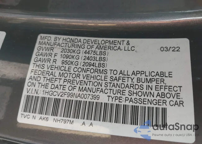 1HGCV2F99NA007399: 43840365