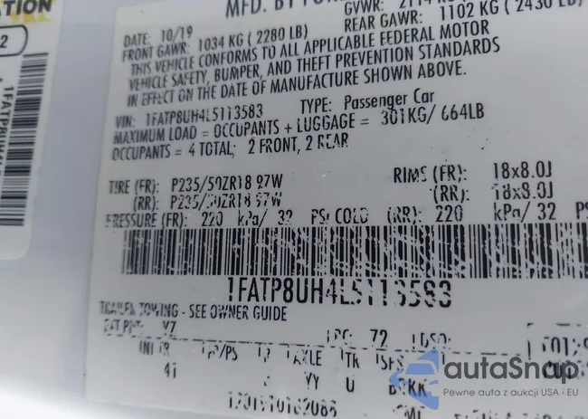 1FATP8UH4L5113583: 43841097