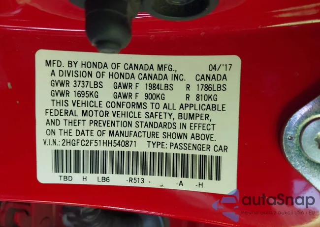 2HGFC2F51HH540871: 43840510