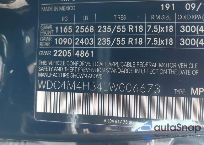 WDC4M4HB4LW006673: 43840622