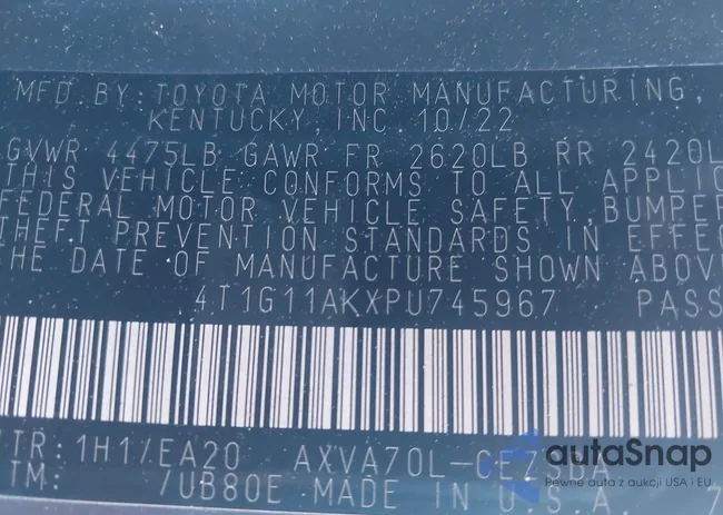 4T1G11AKXPU745967: 43840639