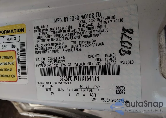 3FA6P0H91FR164414: 43840829