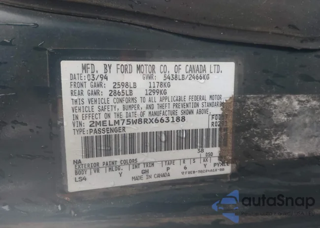 2MELM75W8RX663188: 43842207