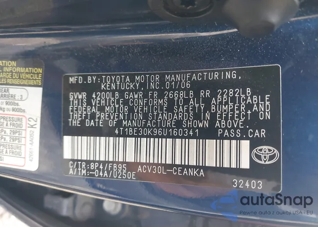 4T1BE30K96U160341: 43842386