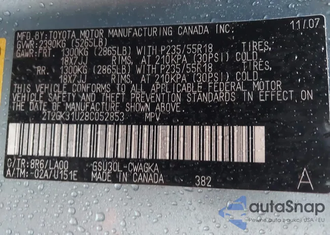 2T2GK31U28C052853: 43841633