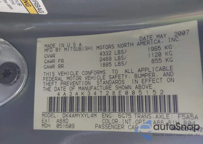 4A3AK34T28E005152: 43843162