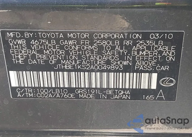 JTHBE1KS2A0049893: 43843211