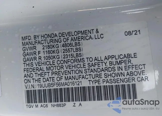 19UUB5F56MA016121: 43843265