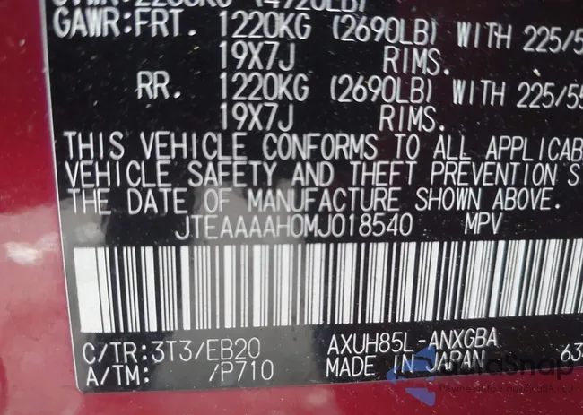 JTEAAAAH0MJ018540: 43843281