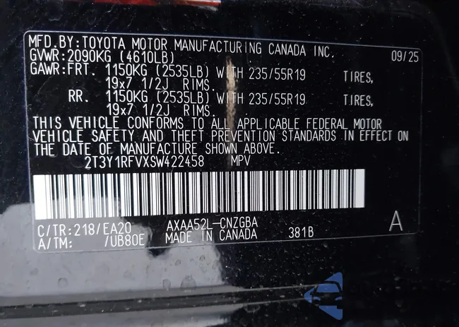 2T3Y1RFVXSW422458: 43843397