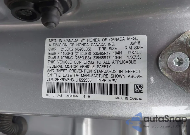 2HKRW6H31JH222865: 43843467