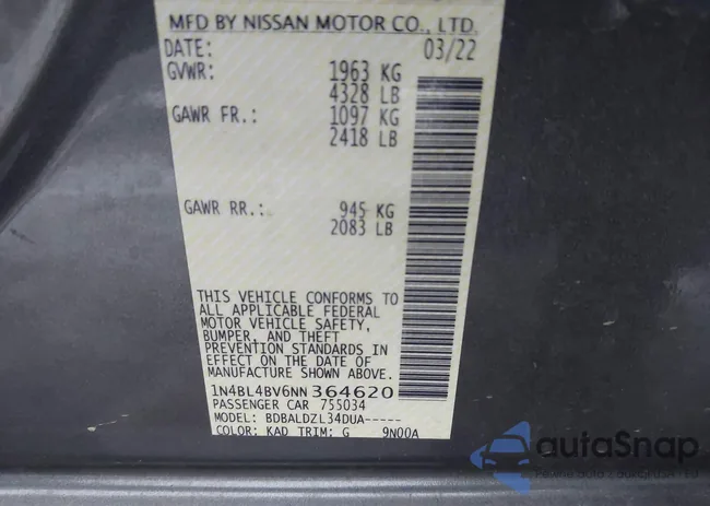 1N4BL4BV6NN364620: 43842789